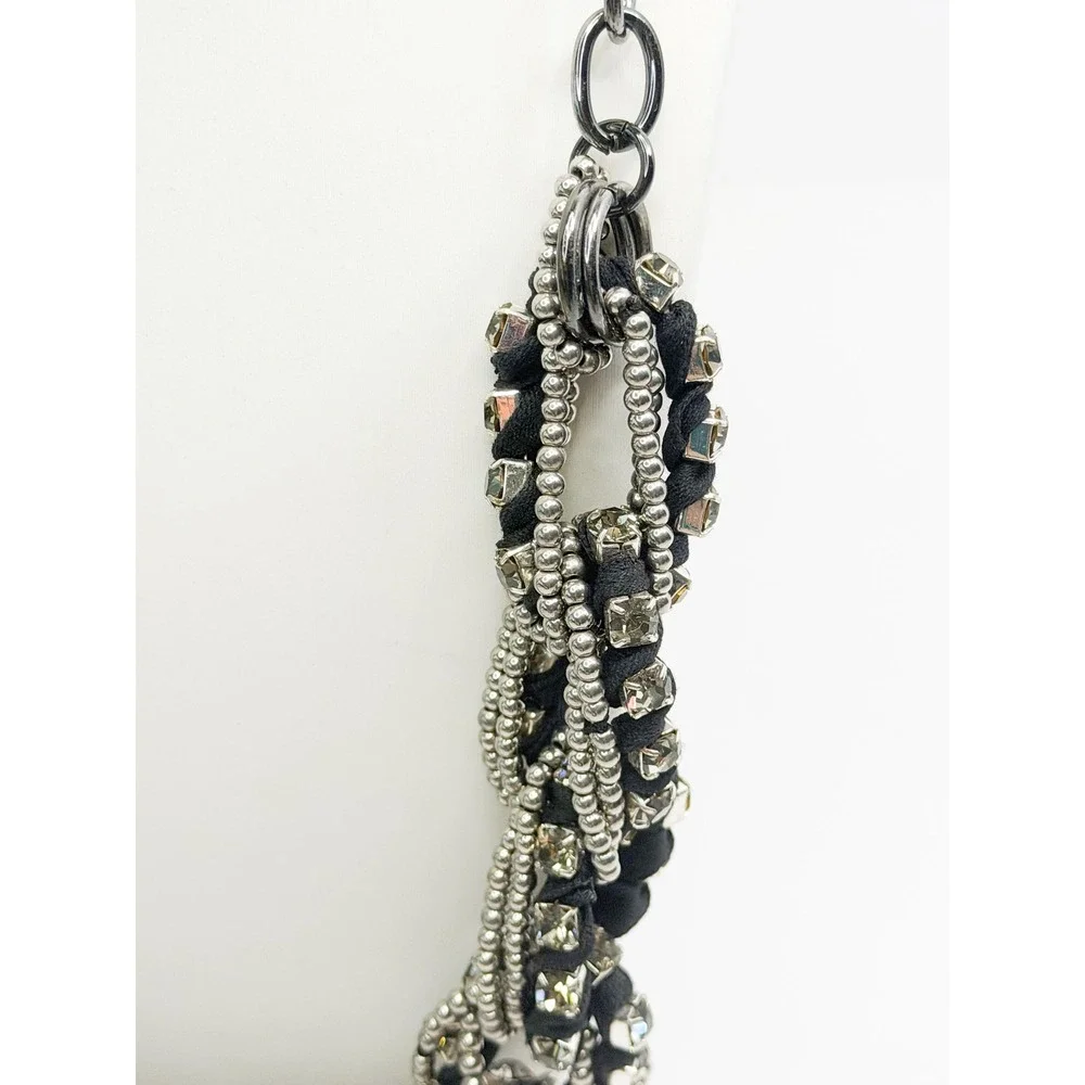 Banana Republic Gunmetal Black Braided Rhinestone Statement Bib Necklace Goth